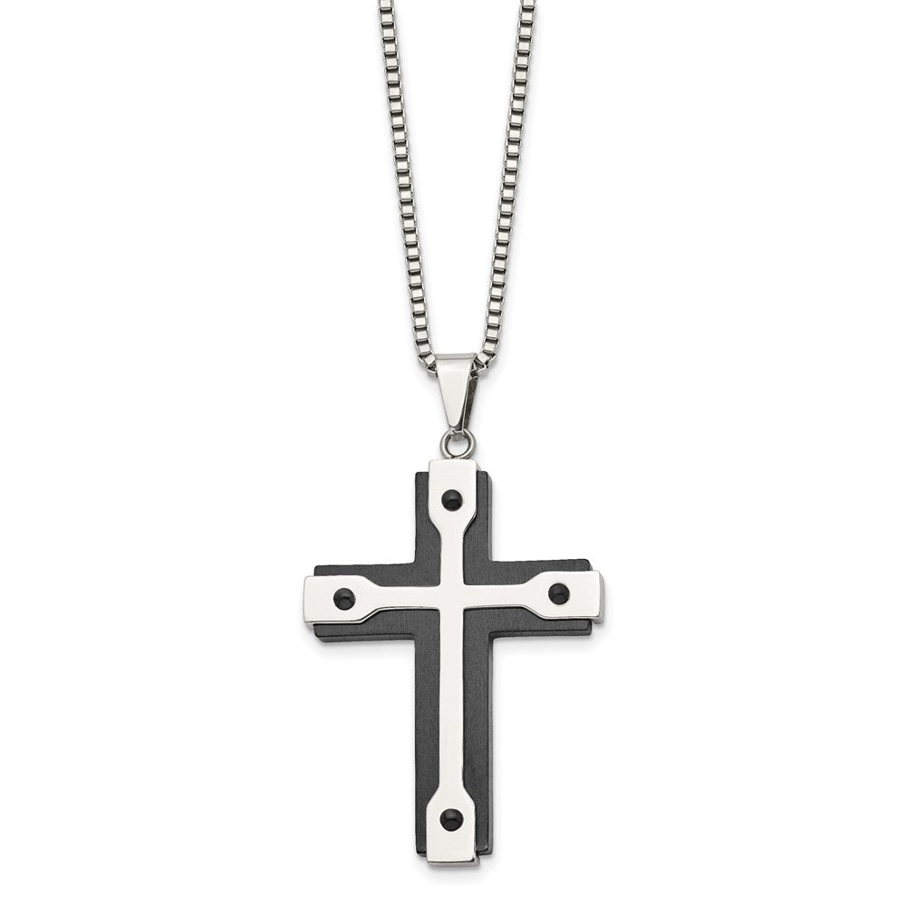 Alternate view of the Men's Stainless Steel & Black Plated Large Cross Necklace, 22 Inch by The Black Bow Jewelry Co.