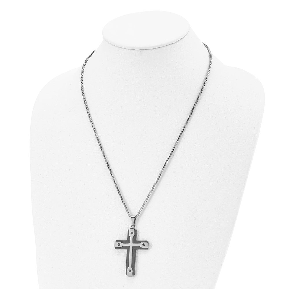 Alternate view of the Men's Stainless Steel & Black Plated Large Cross Necklace, 22 Inch by The Black Bow Jewelry Co.