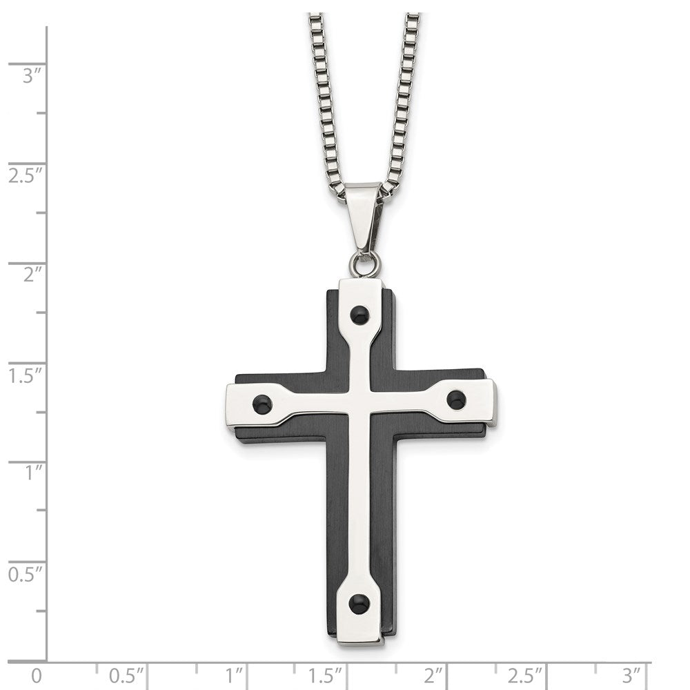 Alternate view of the Men's Stainless Steel & Black Plated Large Cross Necklace, 22 Inch by The Black Bow Jewelry Co.