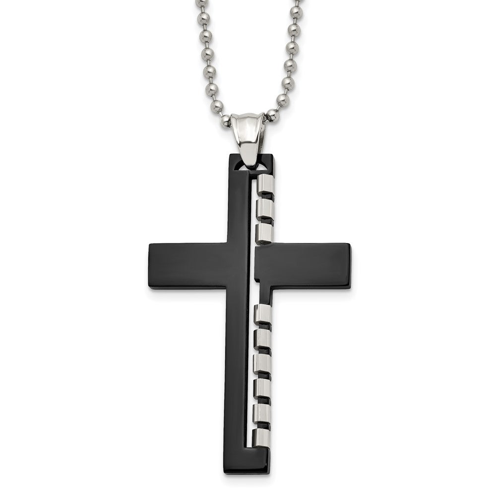 Men's Stainless Steel Black Plated LG Cut Out Cross Necklace, 22 Inch, Item N23249 by The Black Bow Jewelry Co.