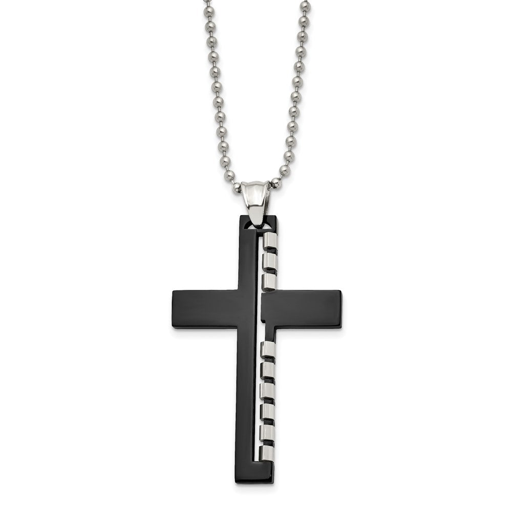 Alternate view of the Men's Stainless Steel Black Plated LG Cut Out Cross Necklace, 22 Inch by The Black Bow Jewelry Co.