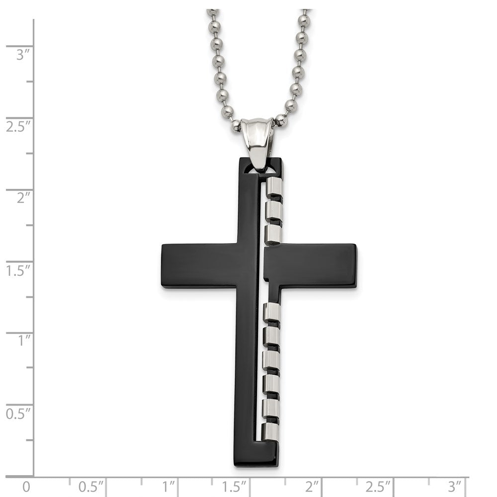 Alternate view of the Men's Stainless Steel Black Plated LG Cut Out Cross Necklace, 22 Inch by The Black Bow Jewelry Co.