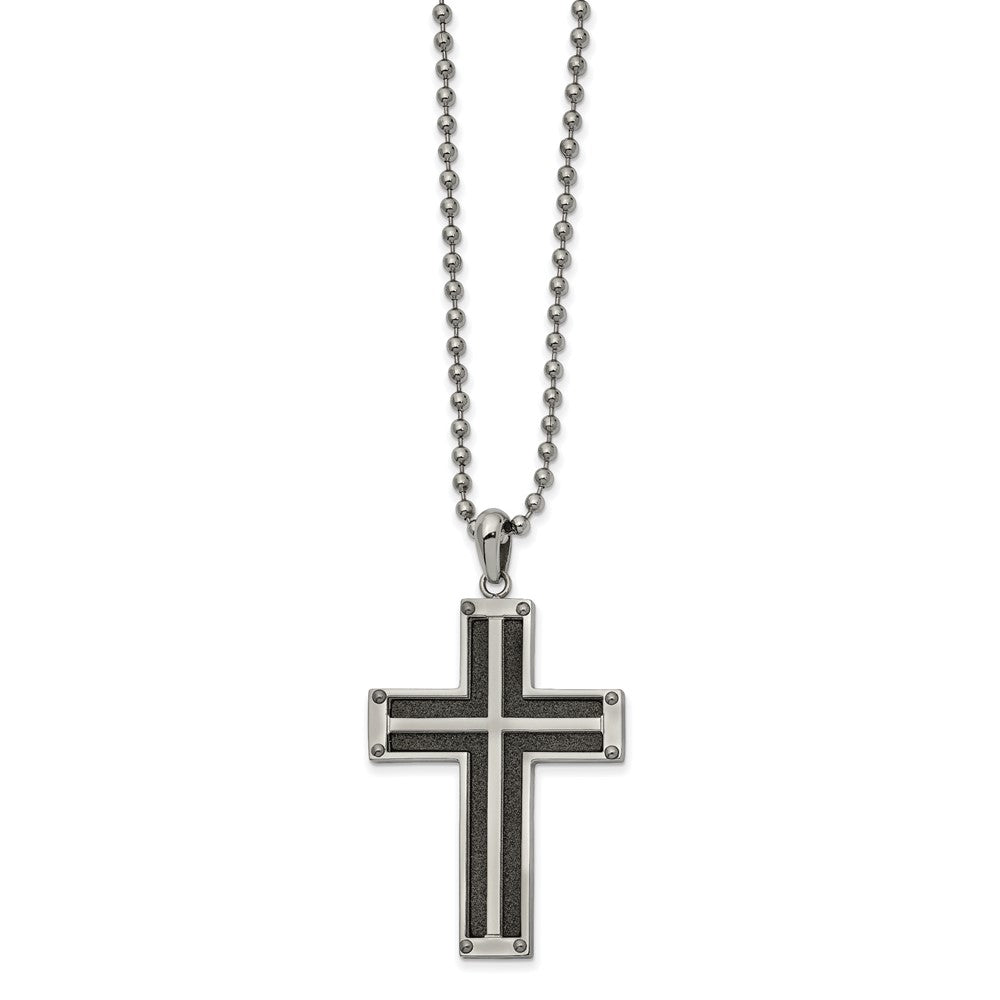 Stainless Steel Black Plated Polished Laser Cut Cross Necklace, 22 In, Item N23250 by The Black Bow Jewelry Co.