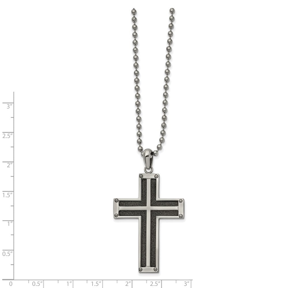 Alternate view of the Stainless Steel Black Plated Polished Laser Cut Cross Necklace, 22 In by The Black Bow Jewelry Co.