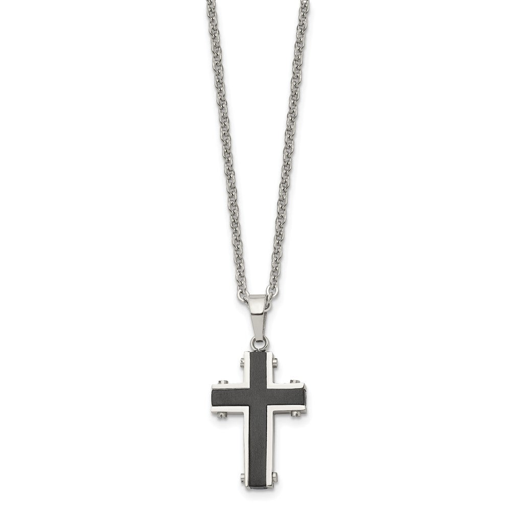 Alternate view of the Men's Stainless Steel & Black Plated Small Cross Necklace, 22 Inch by The Black Bow Jewelry Co.