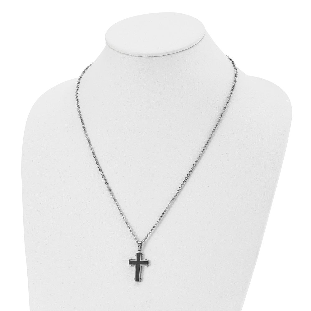 Alternate view of the Men's Stainless Steel & Black Plated Small Cross Necklace, 22 Inch by The Black Bow Jewelry Co.