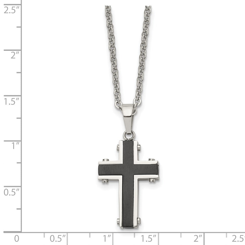 Alternate view of the Men's Stainless Steel & Black Plated Small Cross Necklace, 22 Inch by The Black Bow Jewelry Co.