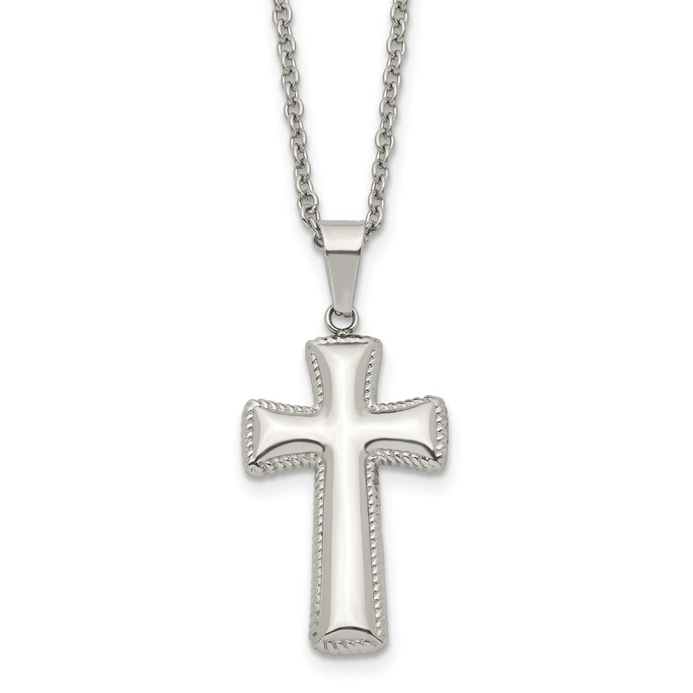 Stainless Steel Medium Pillow Cross Necklace, 18 Inch, Item N23256 by The Black Bow Jewelry Co.