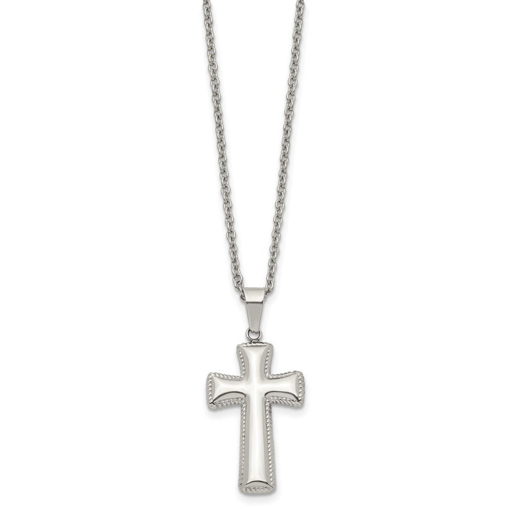 Alternate view of the Stainless Steel Medium Pillow Cross Necklace, 18 Inch by The Black Bow Jewelry Co.