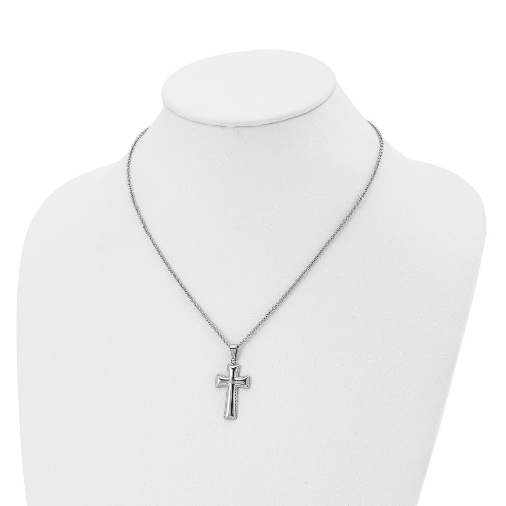 Alternate view of the Stainless Steel Medium Pillow Cross Necklace, 18 Inch by The Black Bow Jewelry Co.