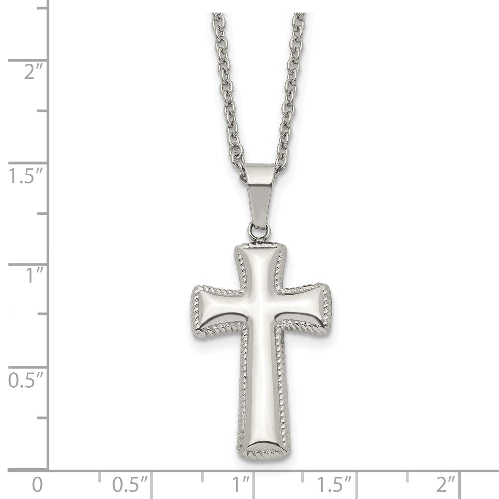 Alternate view of the Stainless Steel Medium Pillow Cross Necklace, 18 Inch by The Black Bow Jewelry Co.