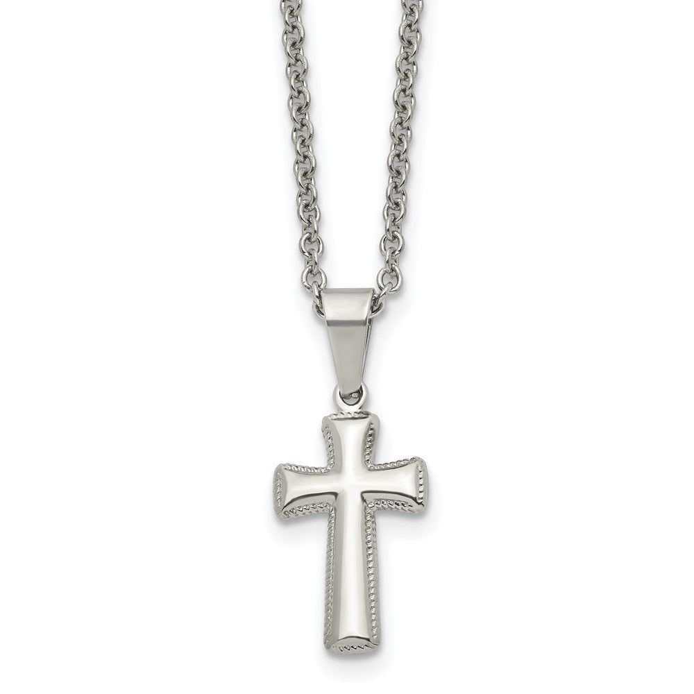 Stainless Steel Small Pillow Cross Necklace, 18 Inch, Item N23257 by The Black Bow Jewelry Co.