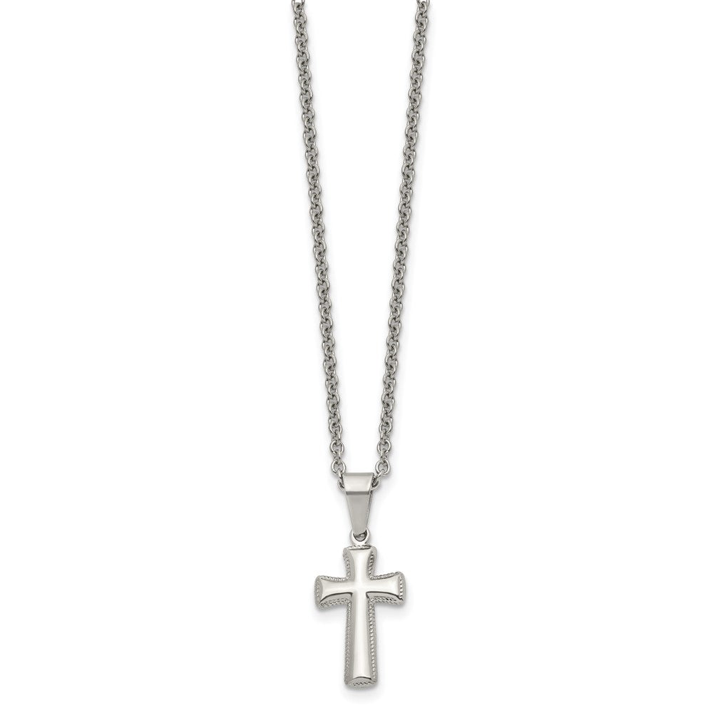 Alternate view of the Stainless Steel Small Pillow Cross Necklace, 18 Inch by The Black Bow Jewelry Co.