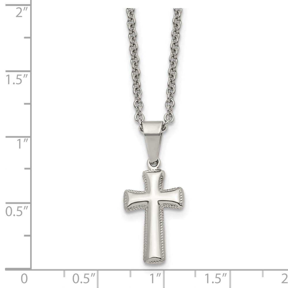 Alternate view of the Stainless Steel Small Pillow Cross Necklace, 18 Inch by The Black Bow Jewelry Co.