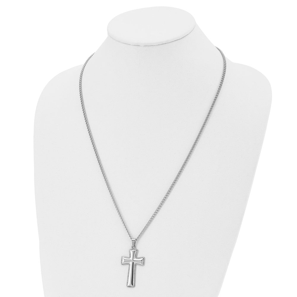 Alternate view of the Men's Stainless Steel Polished Pillow Cross Necklace, 24 Inch by The Black Bow Jewelry Co.