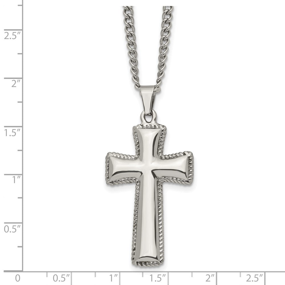 Alternate view of the Men's Stainless Steel Polished Pillow Cross Necklace, 24 Inch by The Black Bow Jewelry Co.