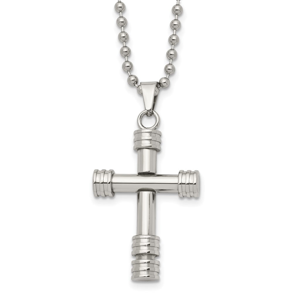 Men's Stainless Steel Polished Fancy Tube Cross Necklace, 22 Inch, Item N23261 by The Black Bow Jewelry Co.