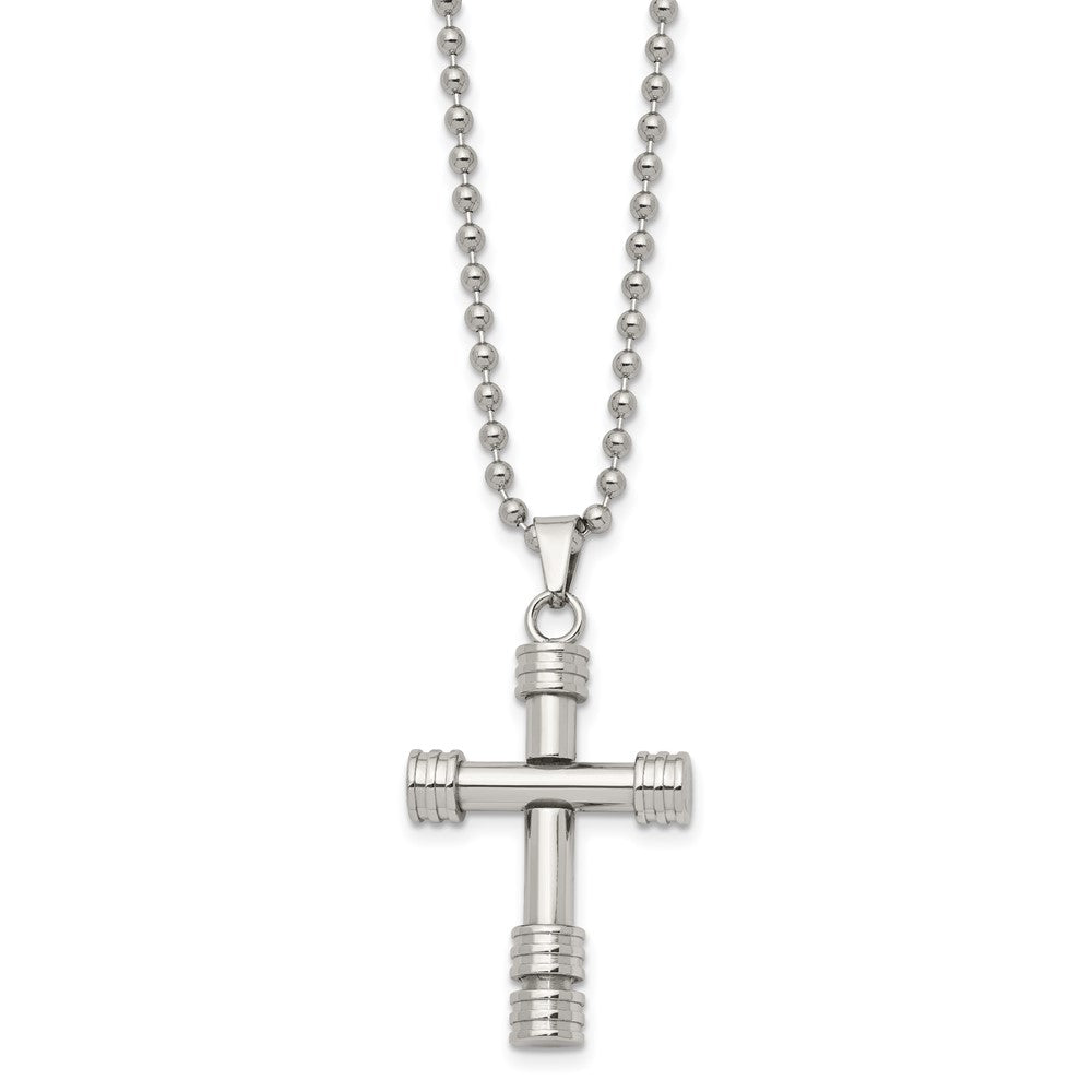 Alternate view of the Men's Stainless Steel Polished Fancy Tube Cross Necklace, 22 Inch by The Black Bow Jewelry Co.