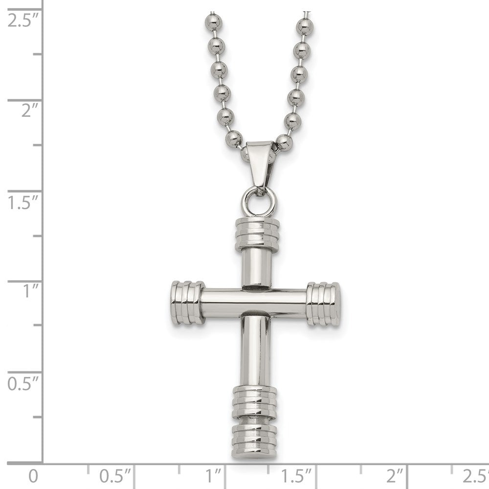 Alternate view of the Men's Stainless Steel Polished Fancy Tube Cross Necklace, 22 Inch by The Black Bow Jewelry Co.
