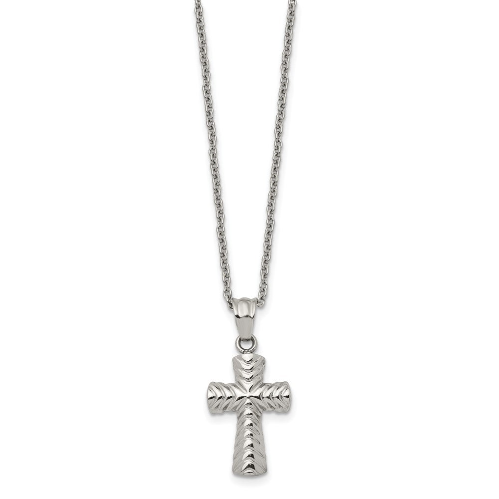 Alternate view of the Stainless Steel Small Polished and Textured Cross Necklace, 22 Inch by The Black Bow Jewelry Co.