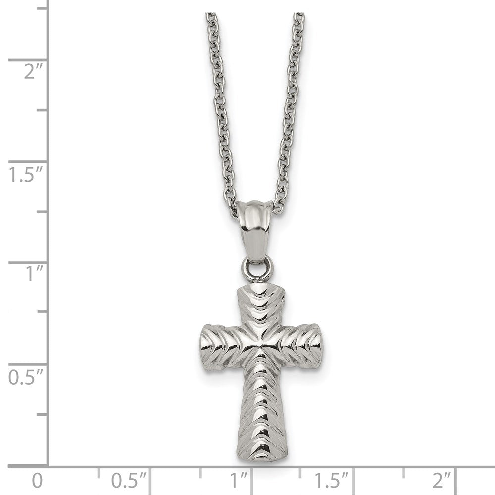 Alternate view of the Stainless Steel Small Polished and Textured Cross Necklace, 22 Inch by The Black Bow Jewelry Co.
