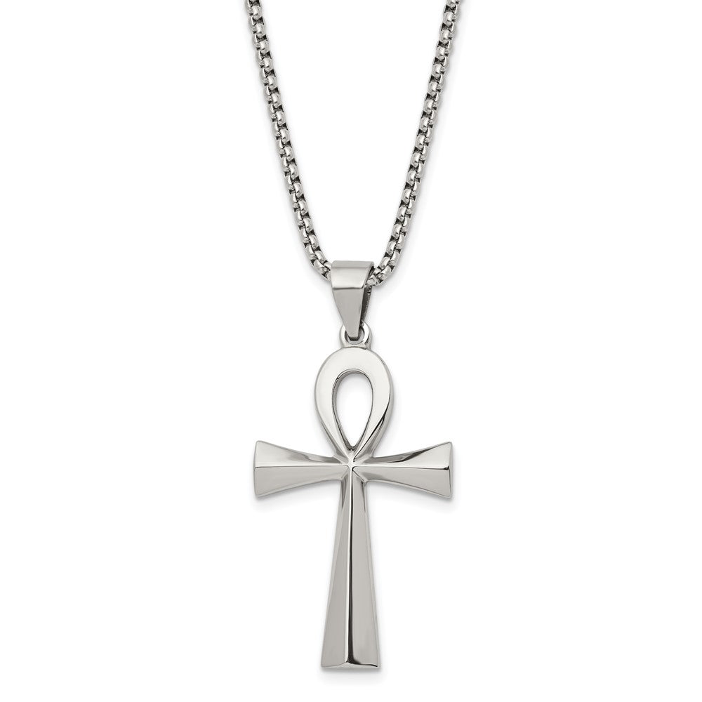 Stainless Steel Polished Ankh Cross Necklace, 25.5 Inch, Item N23263 by The Black Bow Jewelry Co.