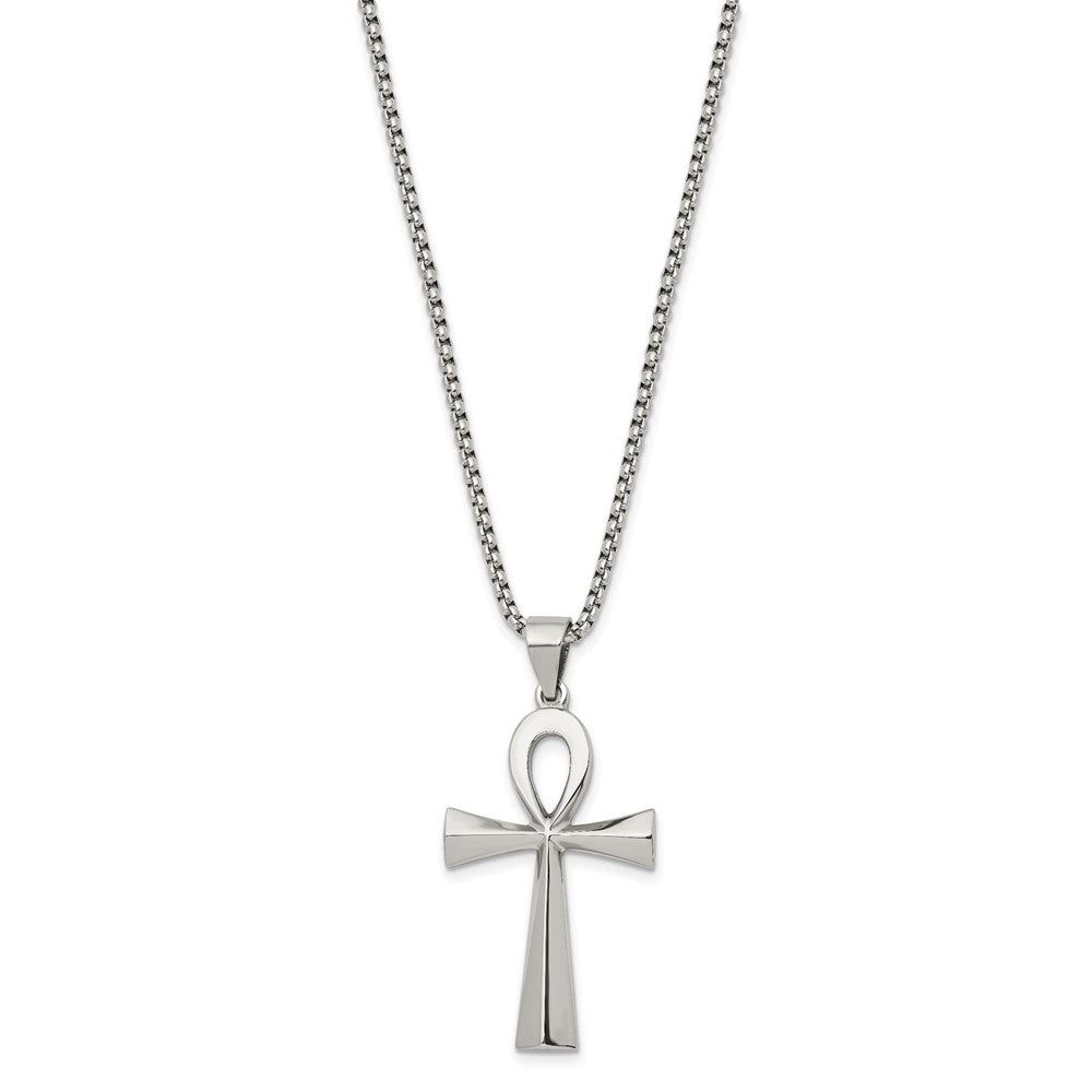 Alternate view of the Stainless Steel Polished Ankh Cross Necklace, 25.5 Inch by The Black Bow Jewelry Co.