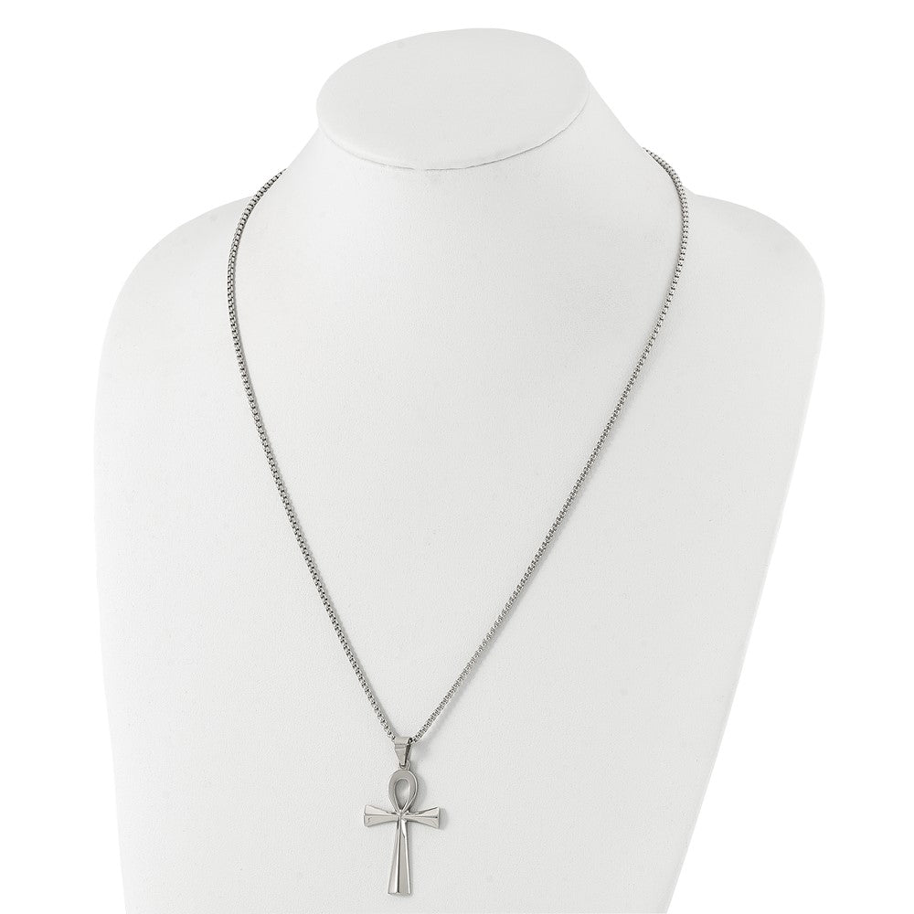 Alternate view of the Stainless Steel Polished Ankh Cross Necklace, 25.5 Inch by The Black Bow Jewelry Co.