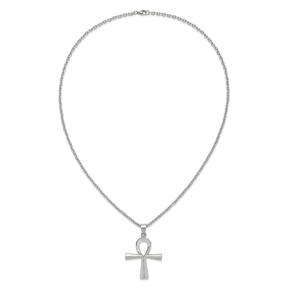 Alternate view of the Stainless Steel Polished Ankh Cross Necklace, 25.5 Inch by The Black Bow Jewelry Co.
