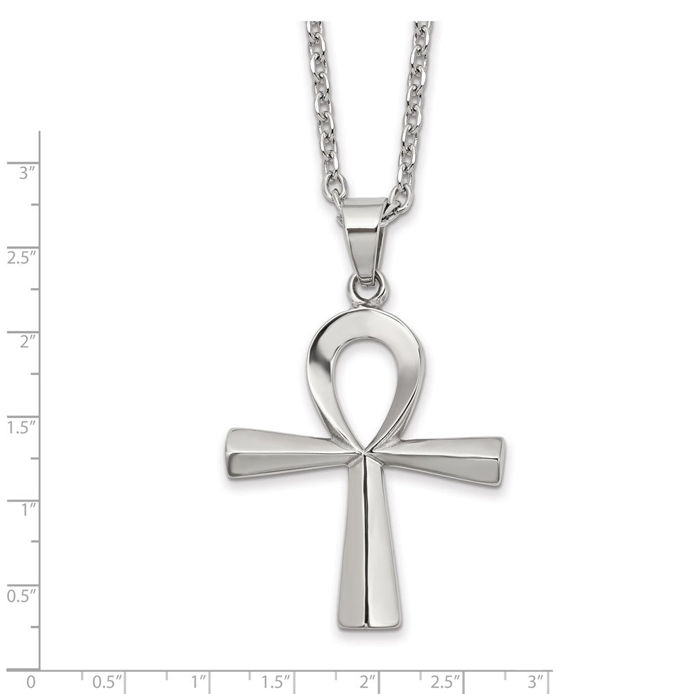 Alternate view of the Stainless Steel Polished Ankh Cross Necklace, 25.5 Inch by The Black Bow Jewelry Co.