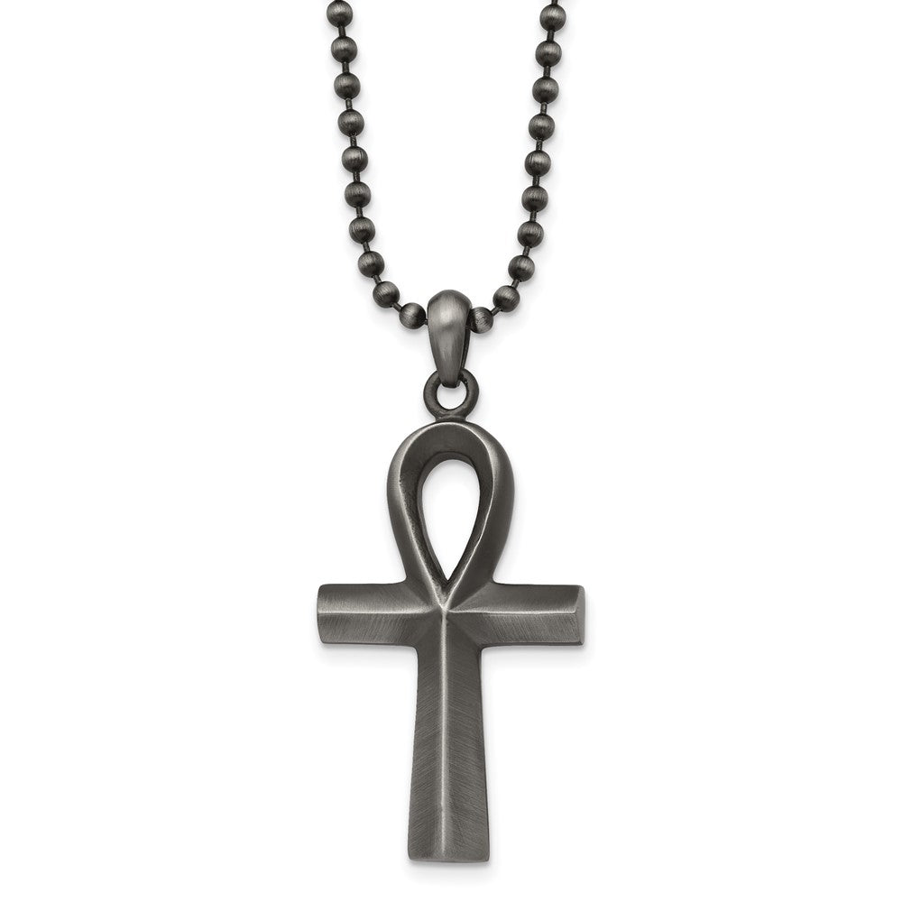 Stainless Steel Antiqued & White Bronze Plated Ankh Necklace, 22 Inch, Item N23264 by The Black Bow Jewelry Co.