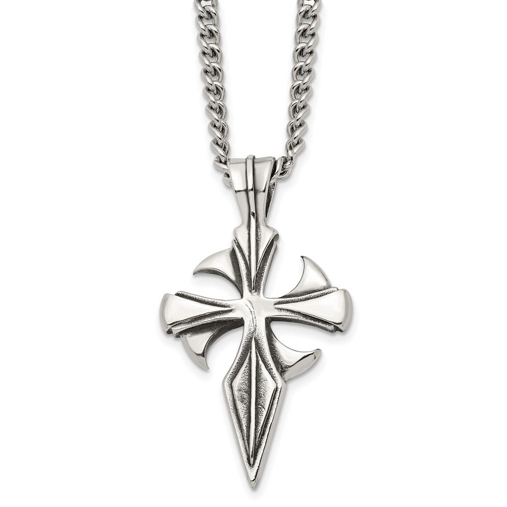Men's Stainless Steel Large Antiqued Dagger Cross Necklace, 22 Inch, Item N23265 by The Black Bow Jewelry Co.