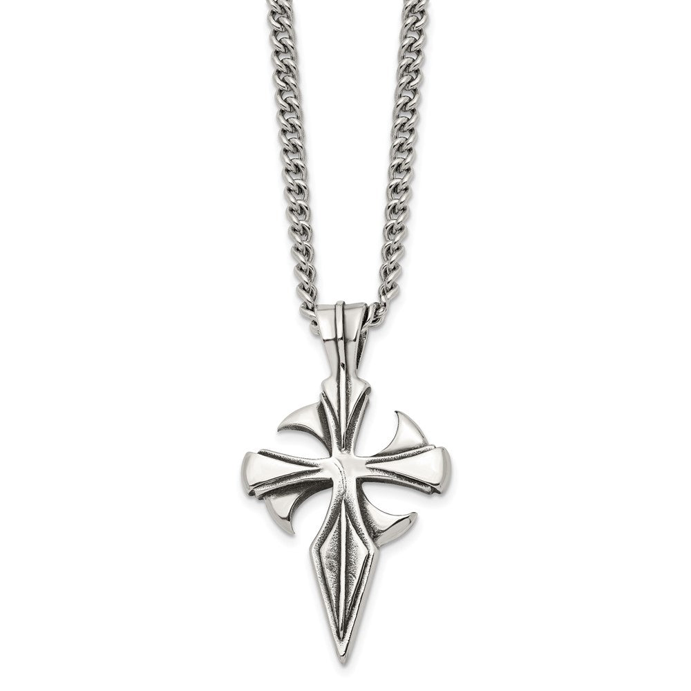 Alternate view of the Men's Stainless Steel Large Antiqued Dagger Cross Necklace, 22 Inch by The Black Bow Jewelry Co.