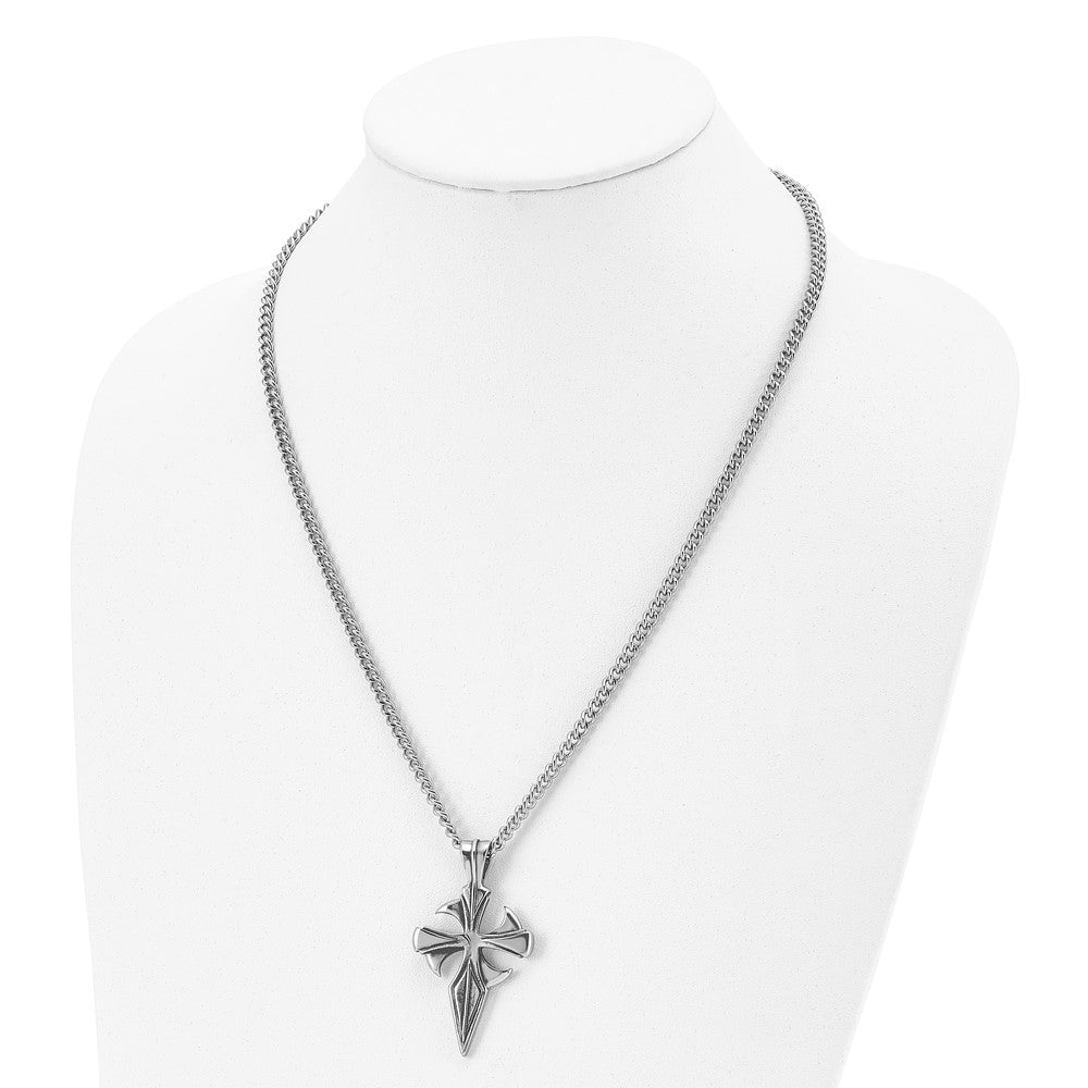 Alternate view of the Men's Stainless Steel Large Antiqued Dagger Cross Necklace, 22 Inch by The Black Bow Jewelry Co.