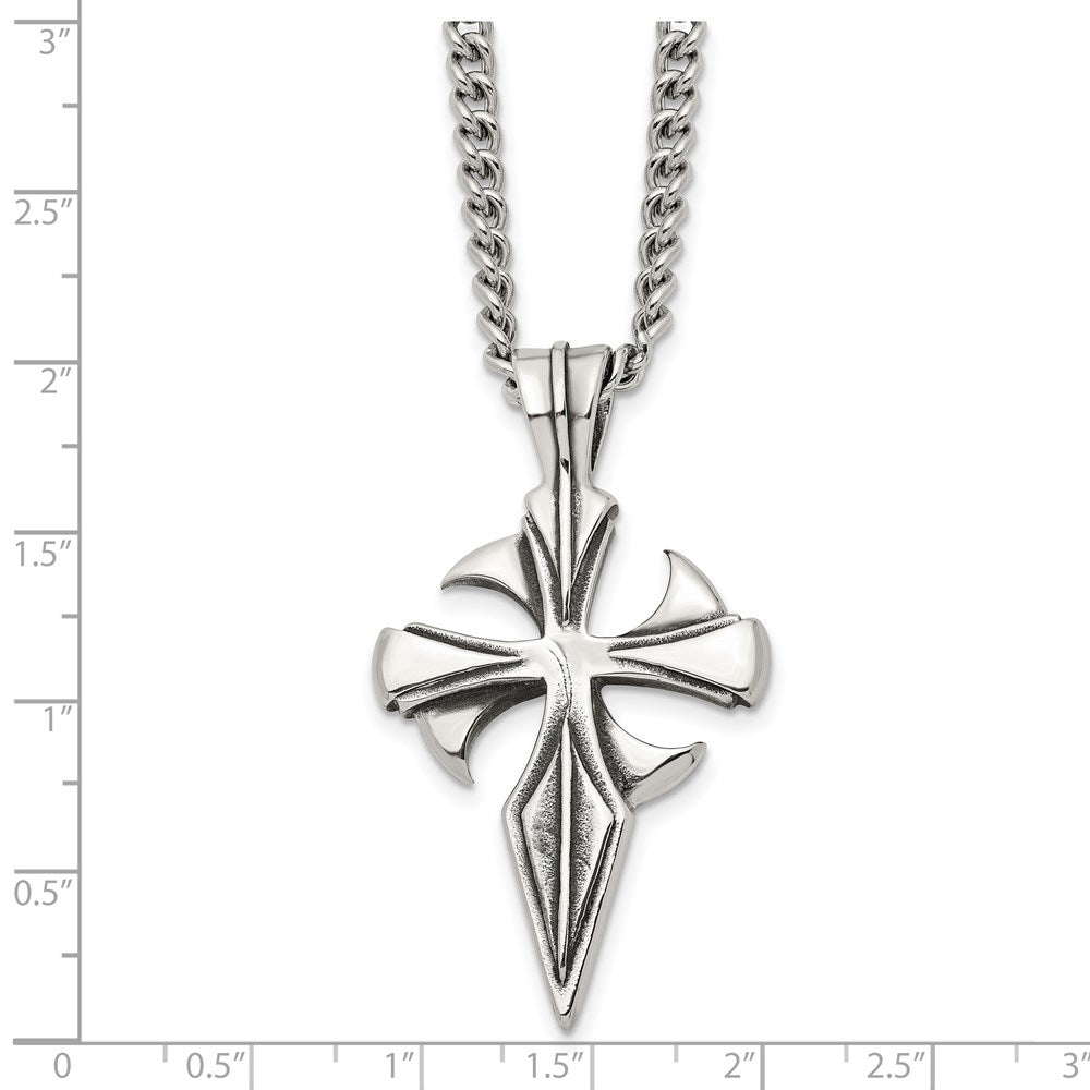 Alternate view of the Men's Stainless Steel Large Antiqued Dagger Cross Necklace, 22 Inch by The Black Bow Jewelry Co.