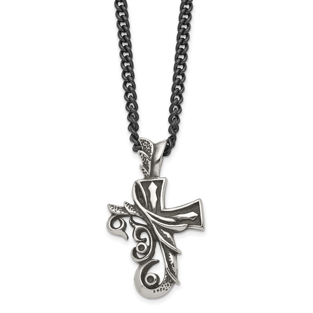 Men's Stainless Steel Antiqued Fancy Scroll Cross Necklace, 20 Inch, Item N23266 by The Black Bow Jewelry Co.