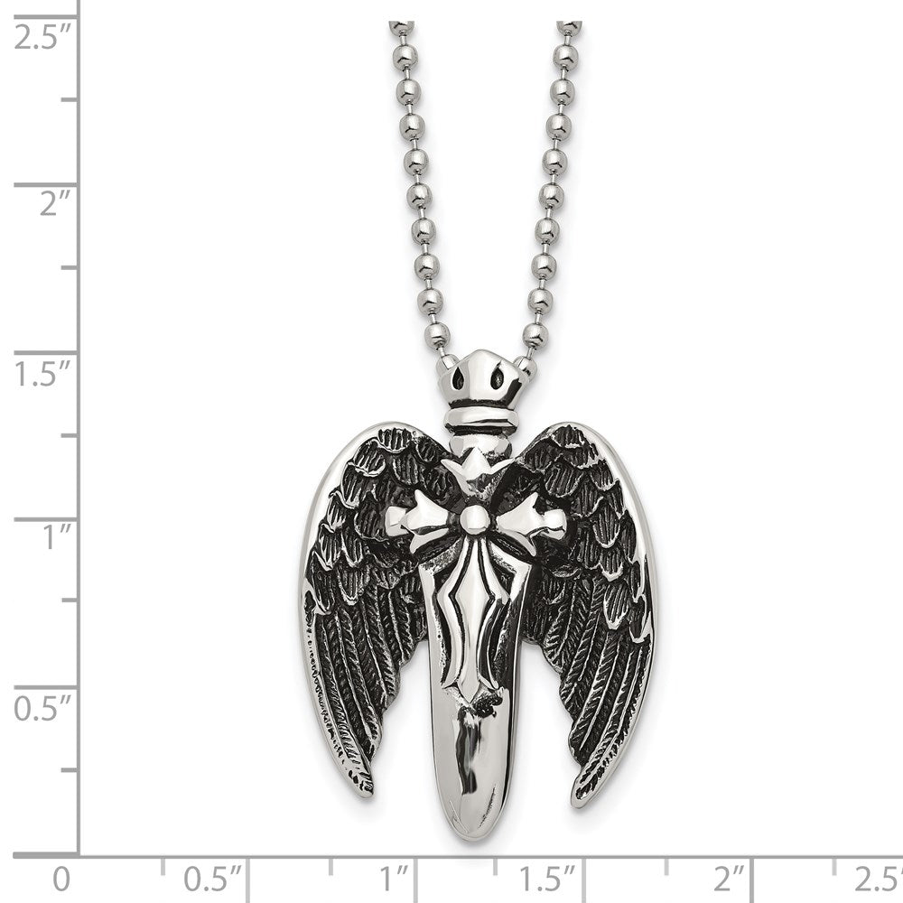 Alternate view of the Men&#39;s Stainless Steel Antiqued Winged Sword Necklace, 22 Inch by The Black Bow Jewelry Co.