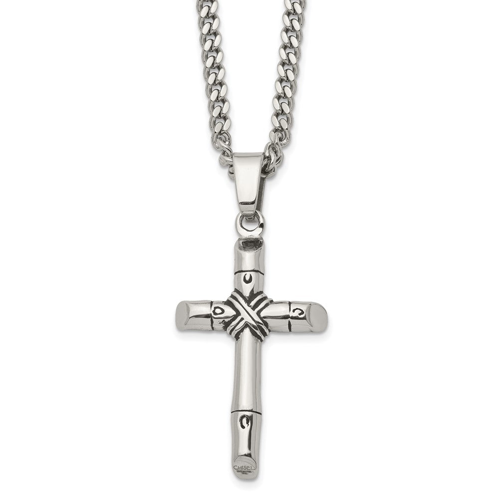 Men&#39;s Stainless Steel Antiqued Reversible Rope Cross Necklace, 24 In, Item N23269 by The Black Bow Jewelry Co.