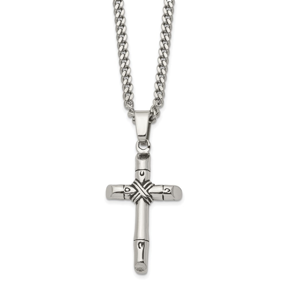 Alternate view of the Men&#39;s Stainless Steel Antiqued Reversible Rope Cross Necklace, 24 In by The Black Bow Jewelry Co.