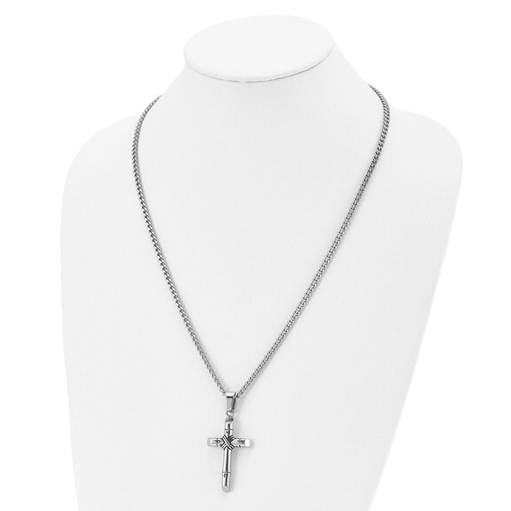 Alternate view of the Men&#39;s Stainless Steel Antiqued Reversible Rope Cross Necklace, 24 In by The Black Bow Jewelry Co.