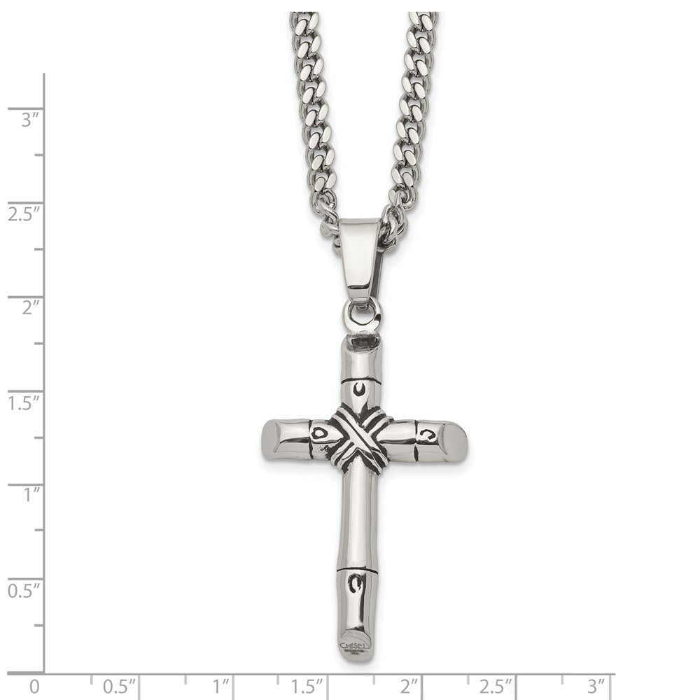 Alternate view of the Men&#39;s Stainless Steel Antiqued Reversible Rope Cross Necklace, 24 In by The Black Bow Jewelry Co.