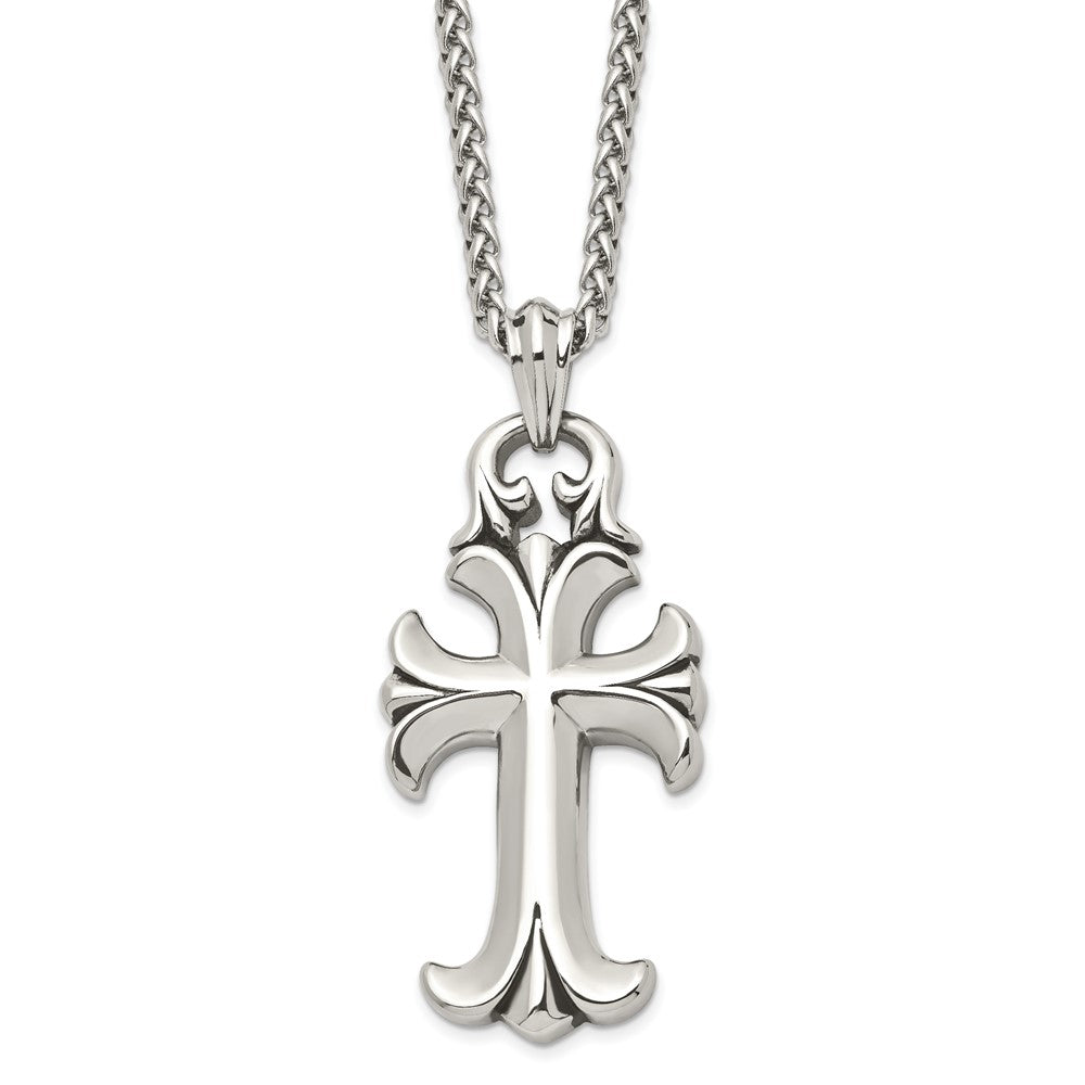 Men's Stainless Steel XXL Antiqued & Polished Cross Necklace, 24 Inch, Item N23272 by The Black Bow Jewelry Co.