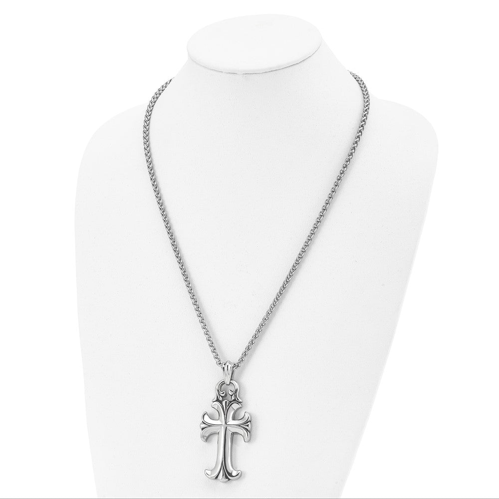 Alternate view of the Men's Stainless Steel XXL Antiqued & Polished Cross Necklace, 24 Inch by The Black Bow Jewelry Co.