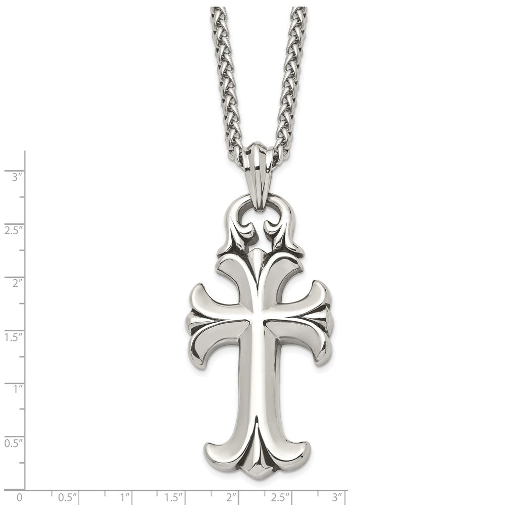 Alternate view of the Men's Stainless Steel XXL Antiqued & Polished Cross Necklace, 24 Inch by The Black Bow Jewelry Co.