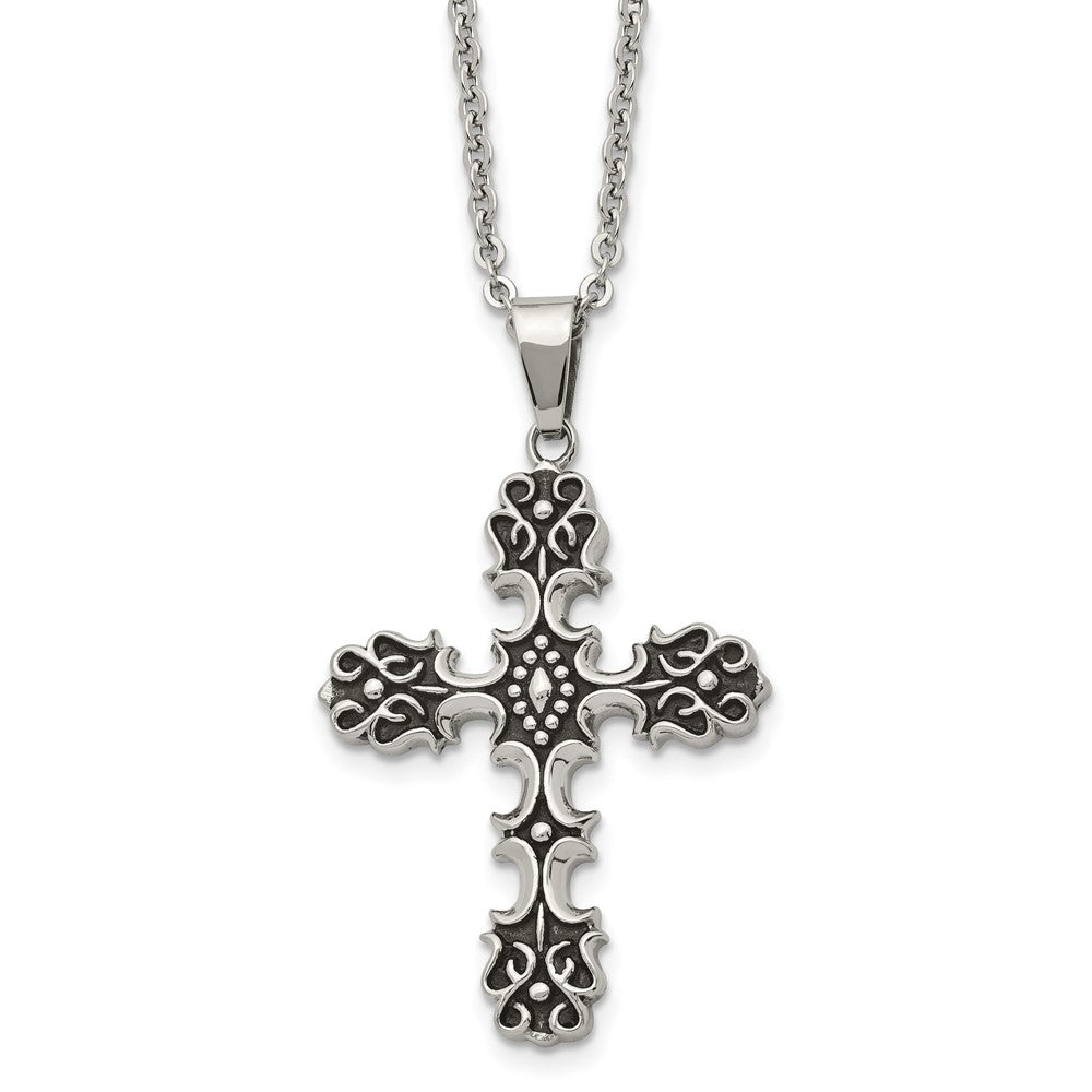 Stainless Steel Antiqued Ornate Cross Necklace, 22 Inch, Item N23276 by The Black Bow Jewelry Co.