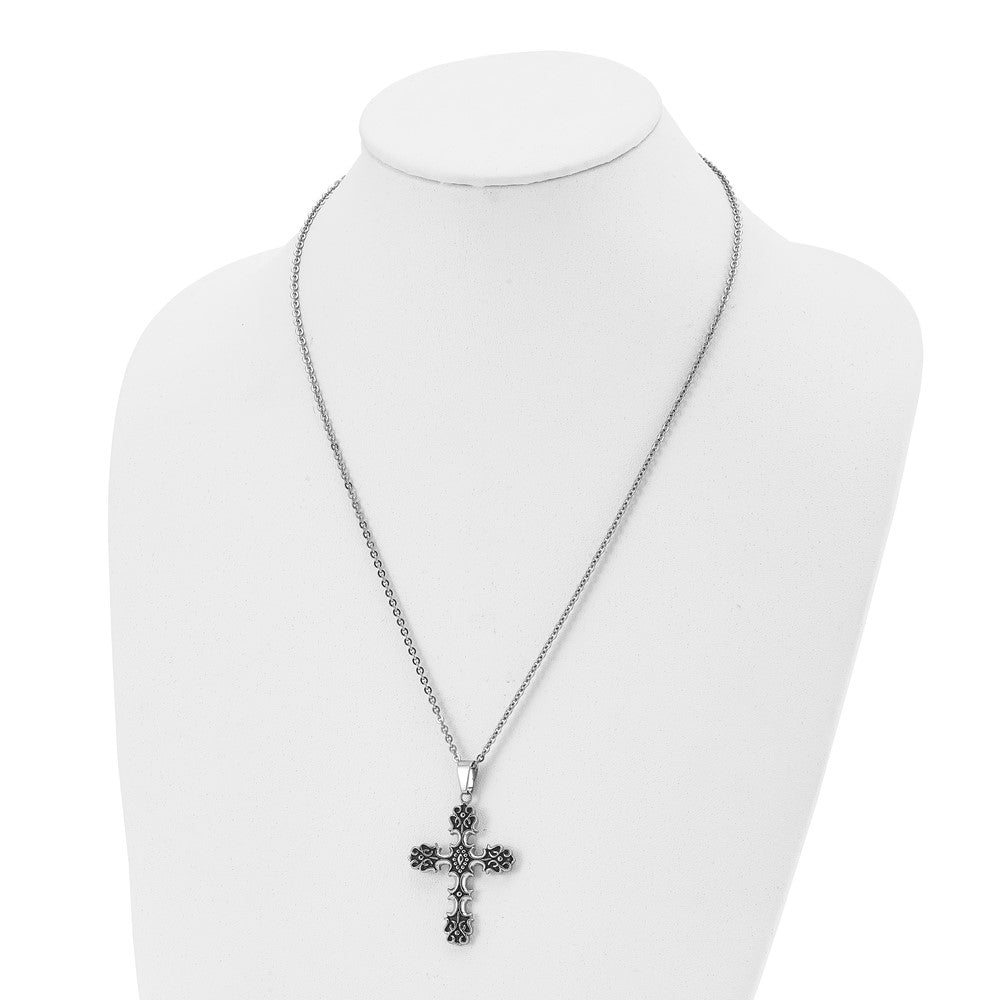 Alternate view of the Stainless Steel Antiqued Ornate Cross Necklace, 22 Inch by The Black Bow Jewelry Co.
