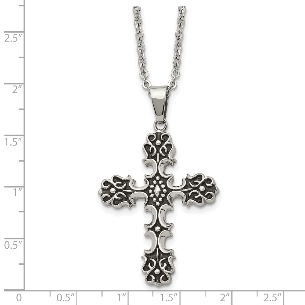 Alternate view of the Stainless Steel Antiqued Ornate Cross Necklace, 22 Inch by The Black Bow Jewelry Co.