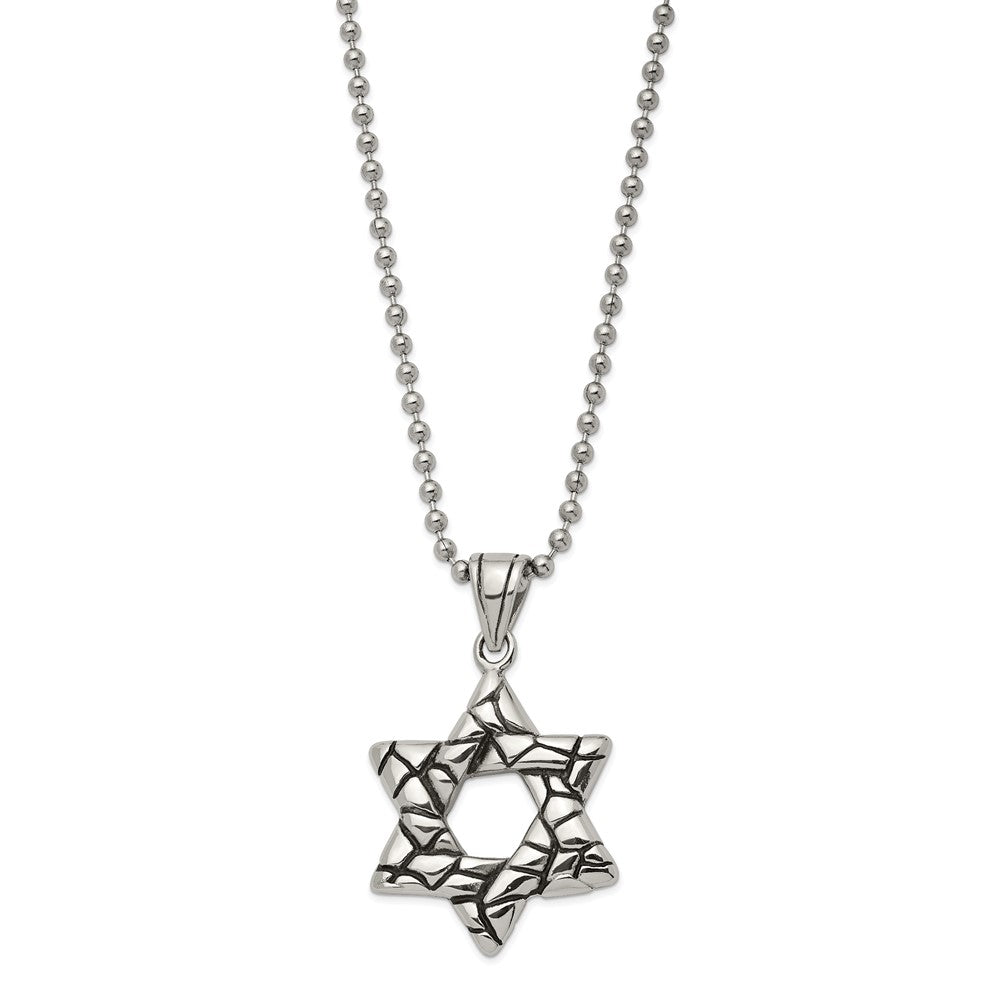 Men's Stainless Steel Antiqued 3D Star of David Necklace, 24 Inch, Item N23278 by The Black Bow Jewelry Co.