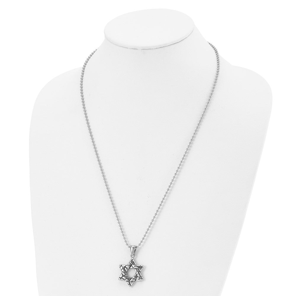 Alternate view of the Men's Stainless Steel Antiqued 3D Star of David Necklace, 24 Inch by The Black Bow Jewelry Co.