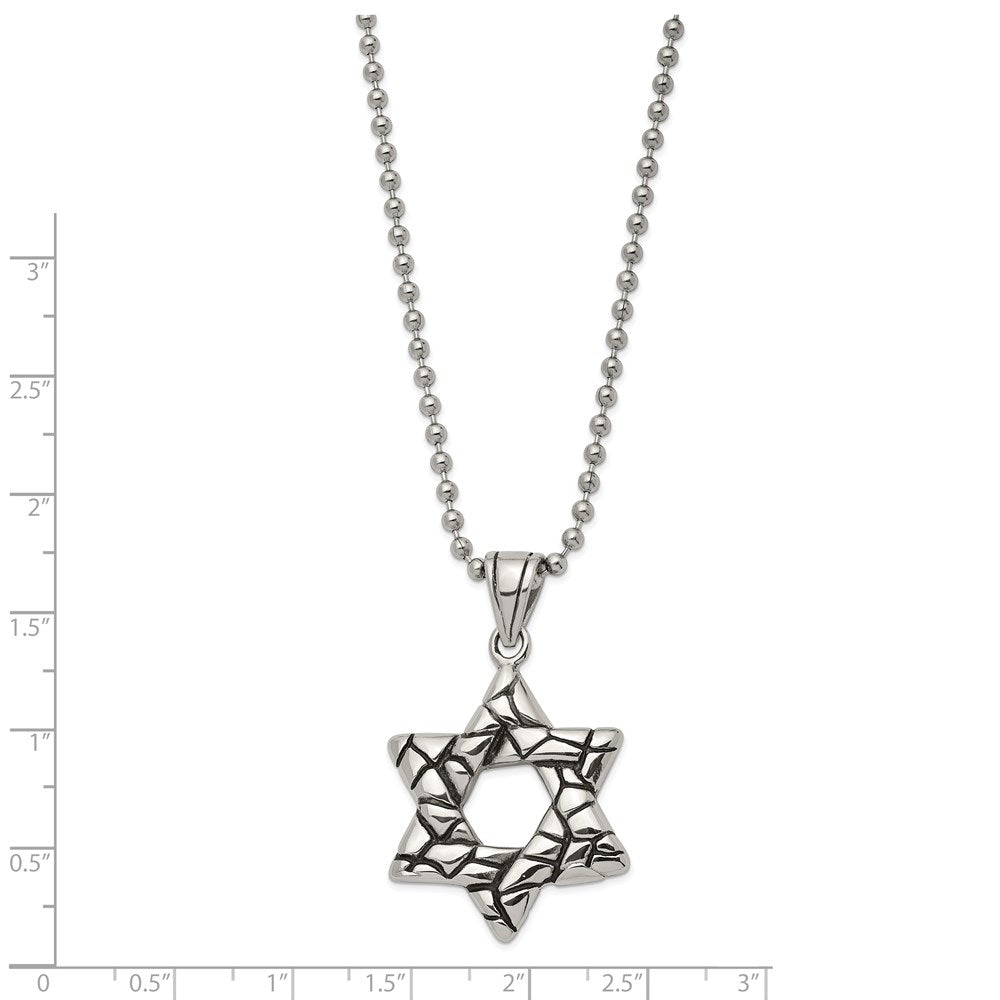 Alternate view of the Men's Stainless Steel Antiqued 3D Star of David Necklace, 24 Inch by The Black Bow Jewelry Co.